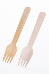 Canvas Print - wooden kitchen utensils for takeaway two fork made from recycled wood