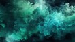 Fusion of Shimmering Blue and Green Glitter, Creating a Misty Steam Cloud on a Dark Black abstract art background. Color mist. Ink water. Haze texture. Fantasy night sky. Generative AI