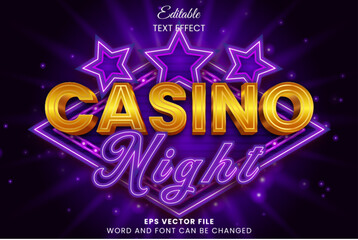 Neon casino 3d editable vector text effect
