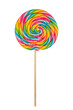 closeup of colorful lollipop candy on white background