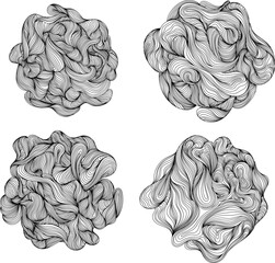 Abstract tree rings outline set. Topographic map concept collection. Thin black lines on white.