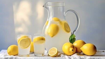 Lemonade drink in a jar glass. Generative AI