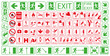 Signs for evacuation during a fire. Fire protection signs. Red signs are used for fire warning.