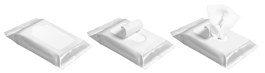 Set of wet wipes flow packs, cut out