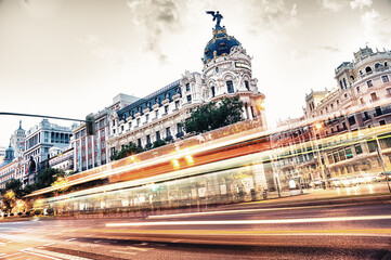 Canvas Print - MADRID - SEPTEMBER 08: view of Gran Via street on September 08, 2013 in Madrid, Spain. It is most important avenues at city