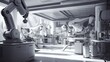 A cutting-edge robotics laboratory, featuring advanced AI technologies, captured with a macro lens in a bright morning light, rendered in a high contrast monochrome style - Generative ai