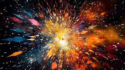 a bright, abstract background featuring exploding digital particles, shot with a fisheye lens under 