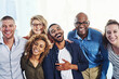 © Tamani Chithambo/peopleimages.com - Business people, laugh portrait and hug in a office with a smile from friends teamwork and collaboration. Diversity, happiness and staff together proud from funny motivation and workforce group