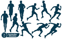 Exercise Or Running Man Silhouettes Vector Illustration