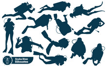 Scuba Divers Or Scuba Diving Silhouettes Vector Illustration