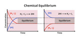 Fototapeta  - Two vector diagrams with chemical equilibrium – how concentrations of components in chemical reaction change with time. Attainment of equilibrium, forward reaction and reverse or backward reaction.