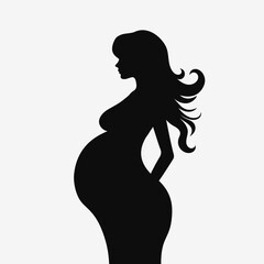 Canvas Print - Pregnant woman silhouette. Black and white logo. Vector illustration