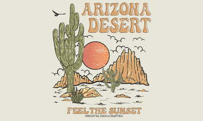 Desert Vibes. Summer Sublimations, Arizona cactus artwork for apparel, sticker, batch, background, poster and others.