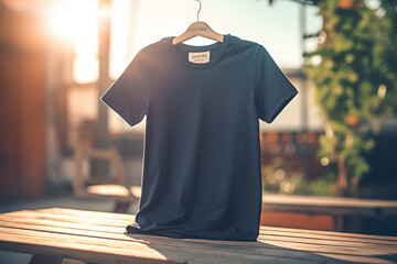 Wall Mural - navy mockup tshirt with lens flare flatlay ai generated art Generative AI