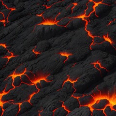 Wall Mural - Seamless lava pattern with small stones, texture for graphic design. Realistic lava flame on black ash background. Texture of molten magma surface. Abstract volcanic lava background. Generative AI