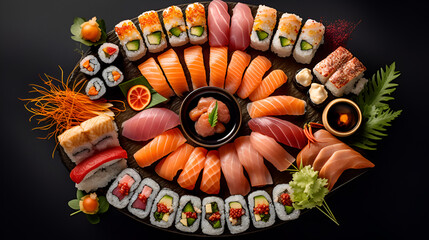 Wall Mural - sushi on a black plate