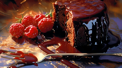 Wall Mural - raspberries and chocolate cake