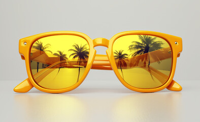 Canvas Print - Summer sunglasses with tropical palm tree reflections.Generative ai