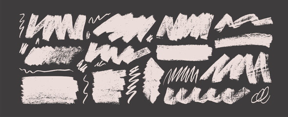 Aufkleber - Charcoal bold zigzag lines and scribbles. Brush drawn vector scratches, scribbles, bold various shapes. Childish drawing bold strokes. Grunge pen scratches collection, graffity style shapes.