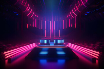 Wall Mural - Abstract neon light arrows background. Neural network AI generated art Generative AI