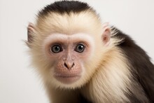 Close Up Of Capuchin Monkey With White Background Very High Quality. Generative AI AIG16