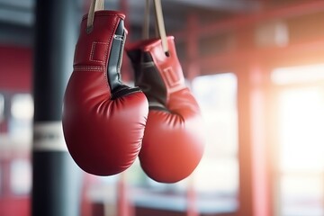 Wall Mural - Boxing glove hanging on hook in gym