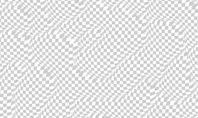 Fototapete - Stylish abstract wavy transparent photoshop background. Checker chess board square grid line gray and white vector background