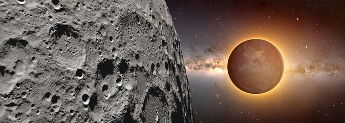 Sticker - spectacular lunar eclipse and view from the lunar (moon) surface and night view of america continent