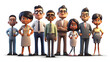 © Prasanth - 3D cartoon character cute multi ethnic group of young business people corporate team officer, full body person isolated on white background, ai generate