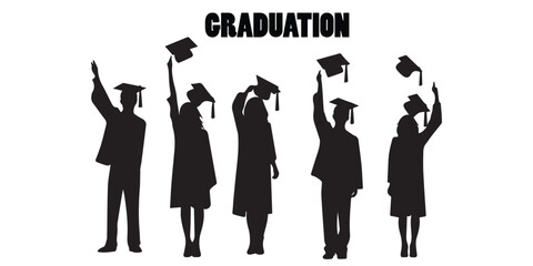 A black and white graduation people vector illustration.