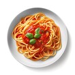 Delicious Plate of Spaghetti with Tomato Sauce on a White Background Generative AI