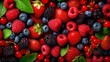 Various fresh summer berries. Top view generative ai
 