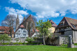 Sunny spring day in historic old town in Rothenburg ob der Tauber, Germany