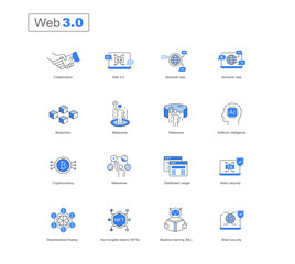 Web 3.0 Icon Set: A Visual Guide to the Future of the Internet. Next-generation web icons. Futuristic web icons.