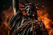 America's Statue of Liberty in chains on fire, Generative AI 1