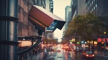 Security Camera In The City Close-up. Generative AI
