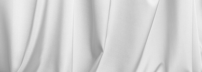 White silk fabric as background, closeup view. Banner design