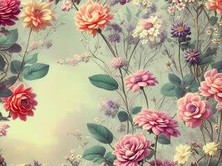 Wall Mural - Floral Vintage Wallpaper, Generative AI Illustration