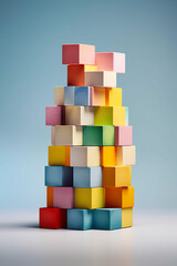 Poster -  A minimalist sculpture made of geometric blocks arranged in a precise and balanced composition,  Generative AI technology.