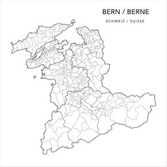  Vector Map of the Canton of Bern/Berne with borders of the Administrative Regions, Districts, Municipalities (Gemeinde/Communes) and City Quarters of Berne, Köniz, and Thun as of 2023 - Switzerland