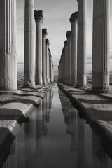 Leinwandbilder -  capturing a row of Greek columns in ruins, evoking a sense of timelessness and the enduring legacy of ancient architecture.  Generative AI technology.