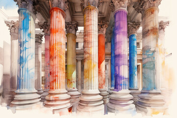 Poster -  An architectural sketch capturing the essence of Greek column design, with loose and expressive lines conveying the elegance and grace of the form.  Generative AI technology.