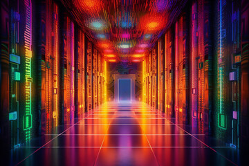 Aufkleber -   futuristic representation of a database server, with vibrant colors and abstract geometric patterns.  Generative AI technology.