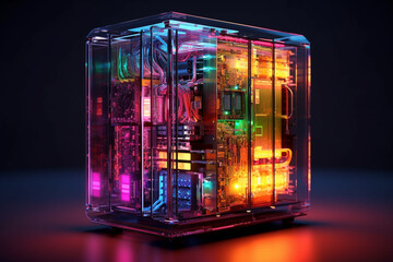 Aufkleber -  database server with transparent casing, revealing the internal components and network connections in a visually captivating manner.  Generative AI technology.