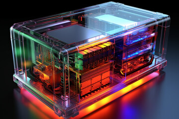 Aufkleber -  database server with transparent casing, revealing the internal components and network connections in a visually captivating manner.  Generative AI technology.