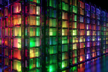 Aufkleber - A digital visualization of a database server cluster, demonstrating the distributed nature of data processing and the seamless failover Generative AI technology.