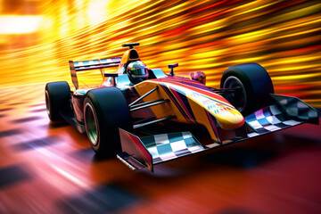 Aufkleber -  An illustration depicting a racing car zooming past a checkered flag, conveying the excitement and thrill of high-speed competition.  Generative AI technology.