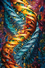 Poster - An abstract painting featuring swirling patterns and vibrant colors resembling a DNA molecule, representing the beauty and complexity of genetic information.  Generative AI technology.