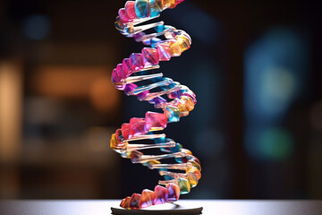 Poster -  An abstract sculpture of a DNA double helix, with smooth curves and intricate twists, inviting viewers to contemplate the elegance Generative AI technology.