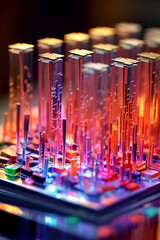 Poster -  A close-up photograph of a DNA gel electrophoresis experiment, showcasing the separation of DNA fragments Generative AI technology.